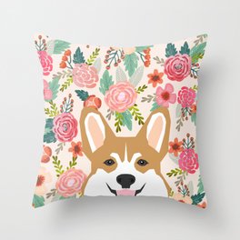 Welsh Corgi cute flowers spring summer garden dog portrait cute corgi puppy funny god illustrations Throw Pillow