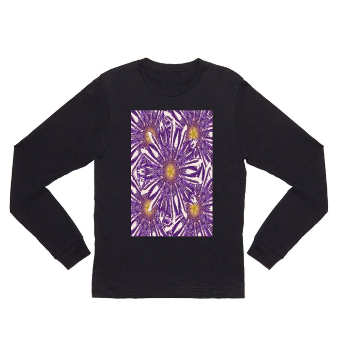 Abstracted Purple-White Flower Pattern Design Long Sleeve T Shirt