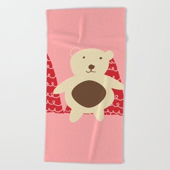 Christmas polar bear pink Beach Towel