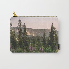 Mount Rainier Wildflower Adventure VII - Pacific Northwest Mountain Forest Wanderlust Carry-All Pouch | Pattern, Nature, Forest, Digital, Wildflowers, Wanderlust, Mens, Illustration, Graphicdesign, Mountains 