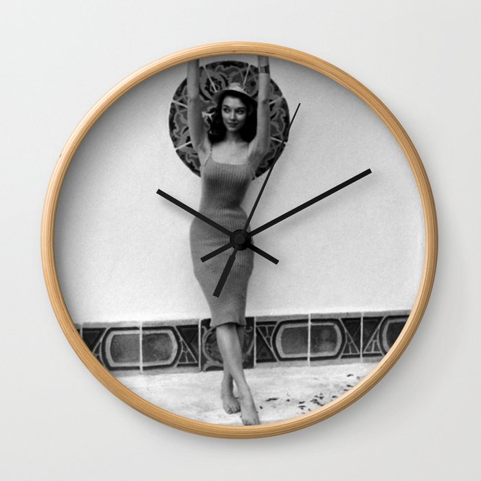 The Original Jessica Rabbit, Hollywood Glamour Girl, Vicki Dougan, sticking her toes in the pool Wall Clock