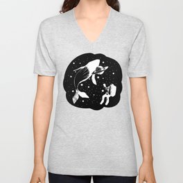 Space Whale and Astronaut - dark V Neck T Shirt