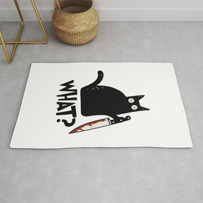 Cat What? Murderous Black Cat With Knife Rug