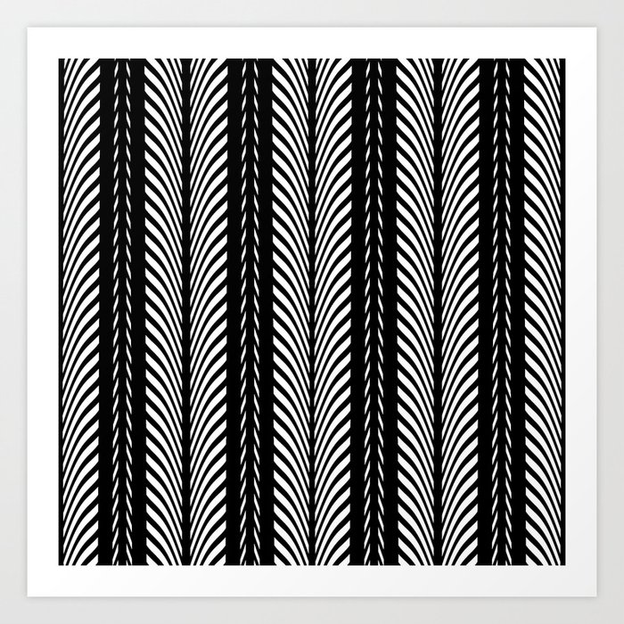 Geometric Black and White Herringbone Tribal Pattern Art Print