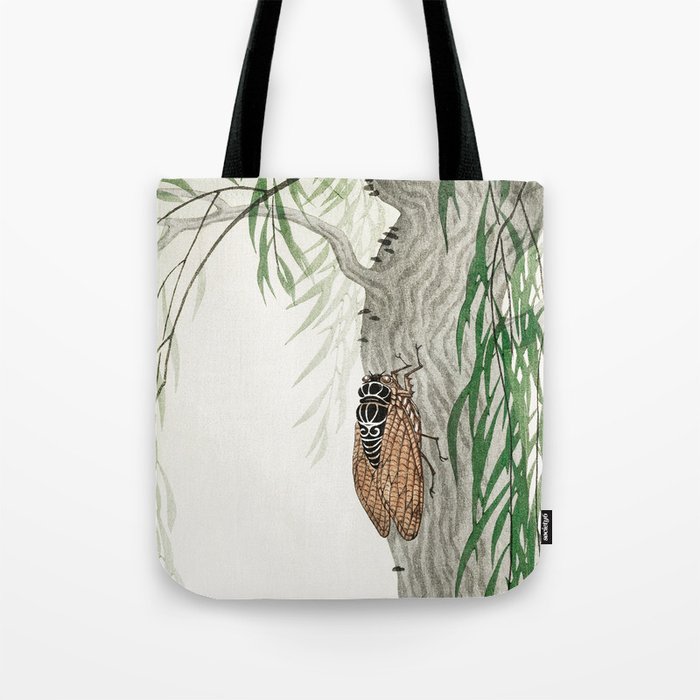 Cicada on a weeping willow tree - Japanese vintage woodblock print Tote Bag