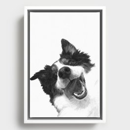Black and White Happy Dog Framed Canvas