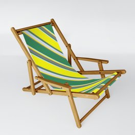 [ Thumbnail: Yellow, Gray, Sea Green, and Lavender Colored Striped Pattern Sling Chair ]