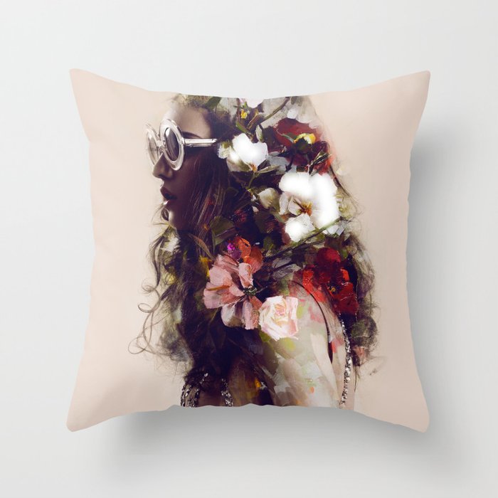 The girl with the flowers in her hair Throw Pillow