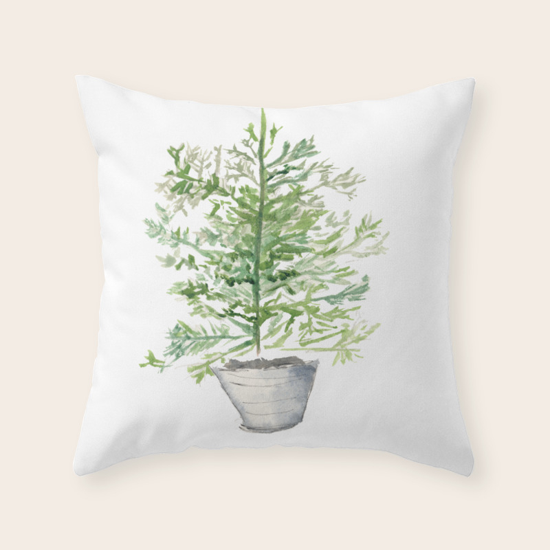 Christmas Tree In Galvanized Bucket Throw Pillow By