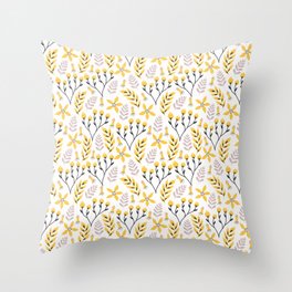 Yellow Floral on White Throw Pillow
