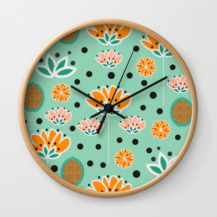 Summer flowers in mint Wall Clock