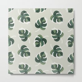 Monstera Cat pattern 1 Metal Print | Houseplant, Hug, Plant, Hugplant, Pattern, Cat, Drawing, Monstera, Leaf, Green 