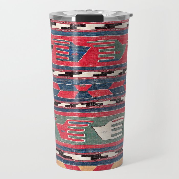 Southwestern Nomad I // 18th Century Colorful Red Blue Green Yellow Shapes and Bands Pattern Travel Mug