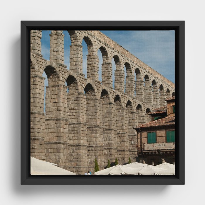 Spain Photography - Aqueduct Of Segovia Under The Blue Sky Framed Canvas