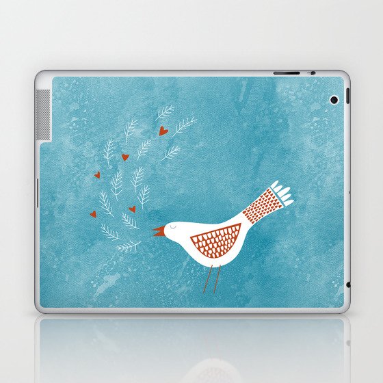 Scandinavian Bird with Hearts Laptop & iPad Skin