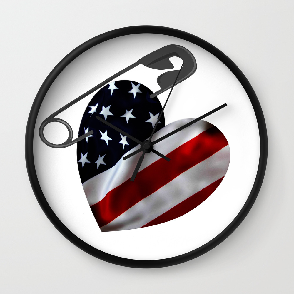 American Flag Heart Safety Pin Wall Clock By Umeimages Society6