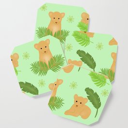 Lion cub leaves green pattern Coaster