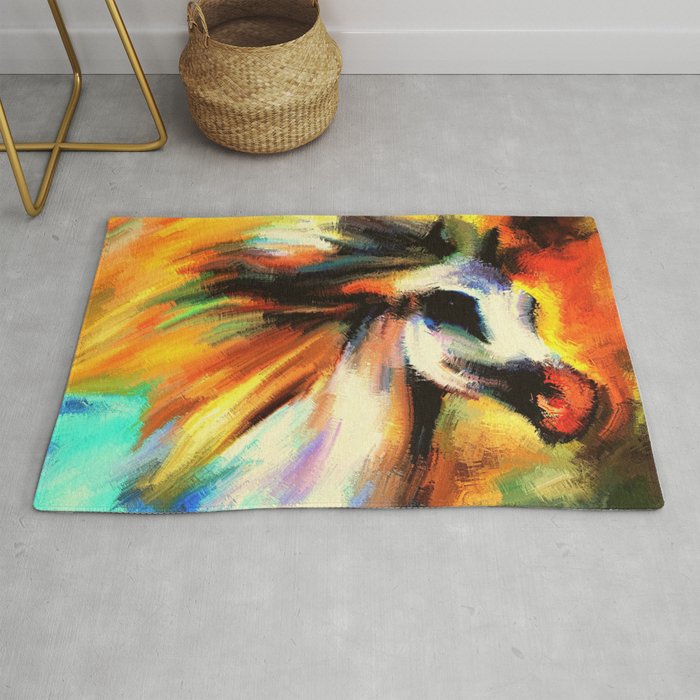 Watercolor Horse Rainbow Sunset (Color) Rug