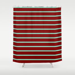 [ Thumbnail: Gray, Aquamarine, and Maroon Colored Striped Pattern Shower Curtain ]