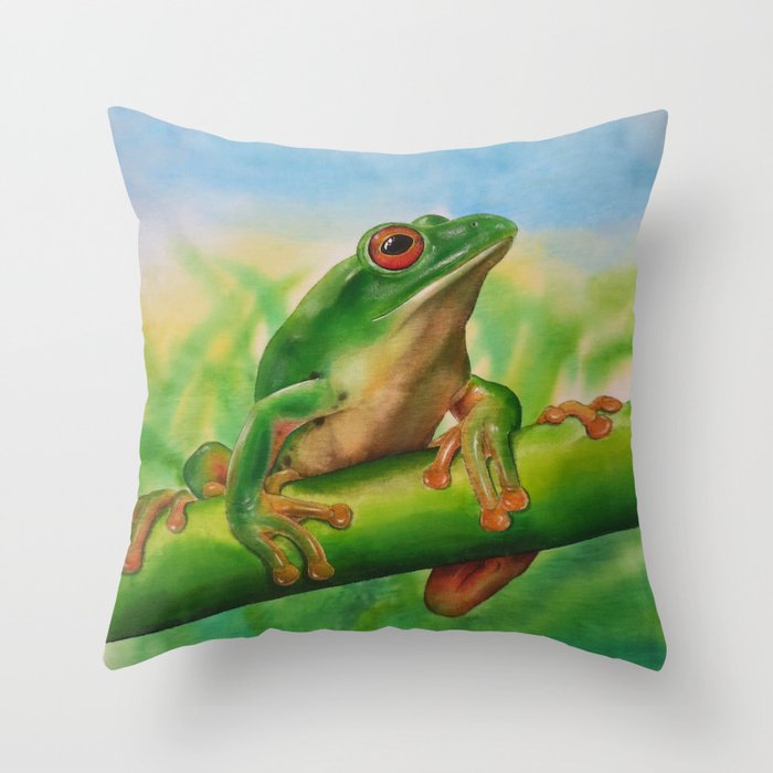 Green Treefrog Throw Pillow