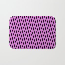 [ Thumbnail: Orchid & Black Colored Striped/Lined Pattern Bath Mat ]