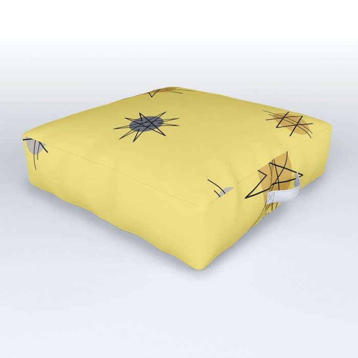 Atomic Age Starburst Planets Yellow Grey Outdoor Floor Cushion