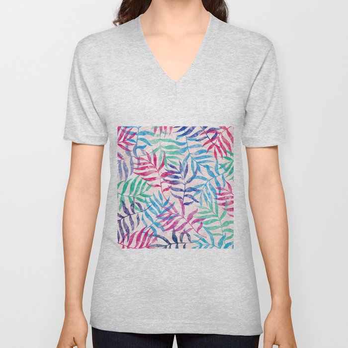 Watercolor Tropical Palm Leaves V Neck T Shirt