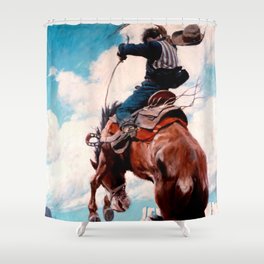 Vintage Western Painting “Bucking” by N C Wyeth Shower Curtain