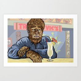 Wolfman drinking a pina colada at Trader Vics. Art Print