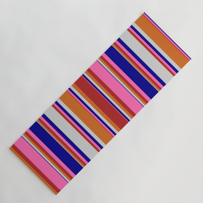 Eyecatching Chocolate, Red, Hot Pink, Dark Blue & Light Gray Colored Lines/Stripes Pattern Yoga Mat