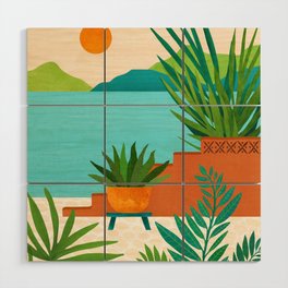 Bali Sunset View in Teal and Orange Wood Wall Art