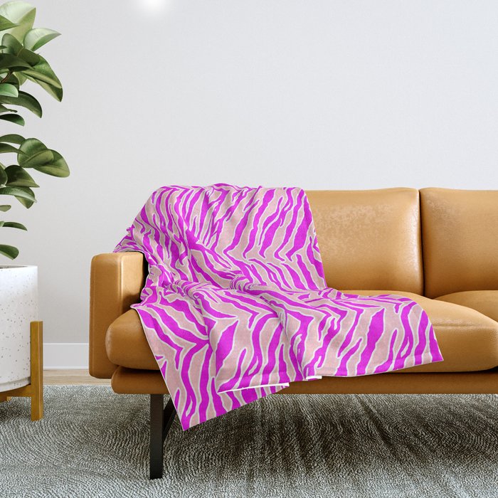 Tiger Print Pink Pink Throw Blanket by SilverPegasus Society6