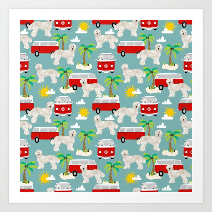 Labradoodle Summer Surf Palm Trees Beaches Ocean Dog Pattern Dogs Art Print By Petfriendly