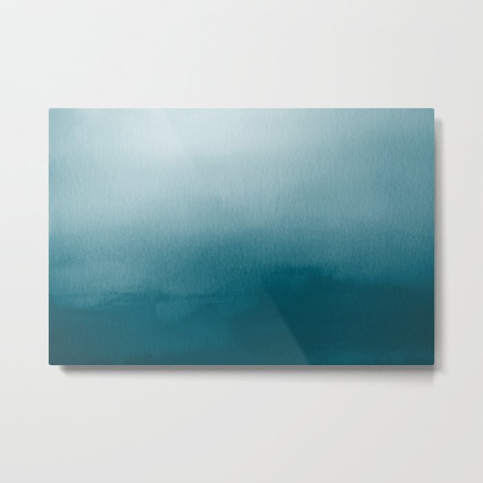 Tropical Dark Teal Inspired by Sherwin Williams 2020 Trending Color Oceanside SW6496 Watercolor Ombre Gradient Blend Abstract Art Metal Print