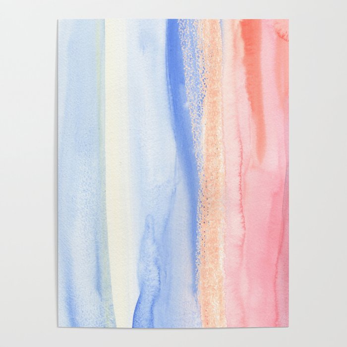 Peach Waterfall: Abstract Peach and Blue Watercolor Painting Poster