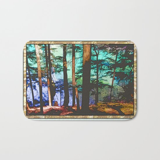 MOUNTAIN LAKE THROUGH HEMLOCK TREES Bath Mat