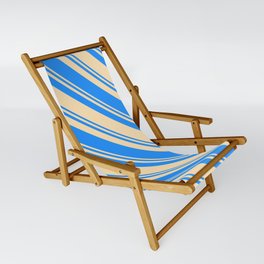 [ Thumbnail: Blue and Beige Colored Pattern of Stripes Sling Chair ]