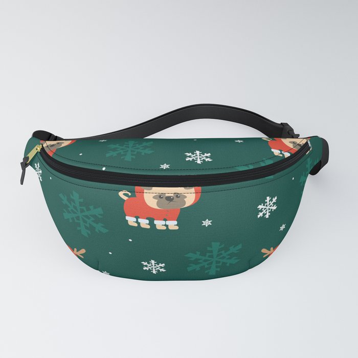Colorful Seamless Pattern with Cute Dog in Christmas Costume 05 Fanny Pack