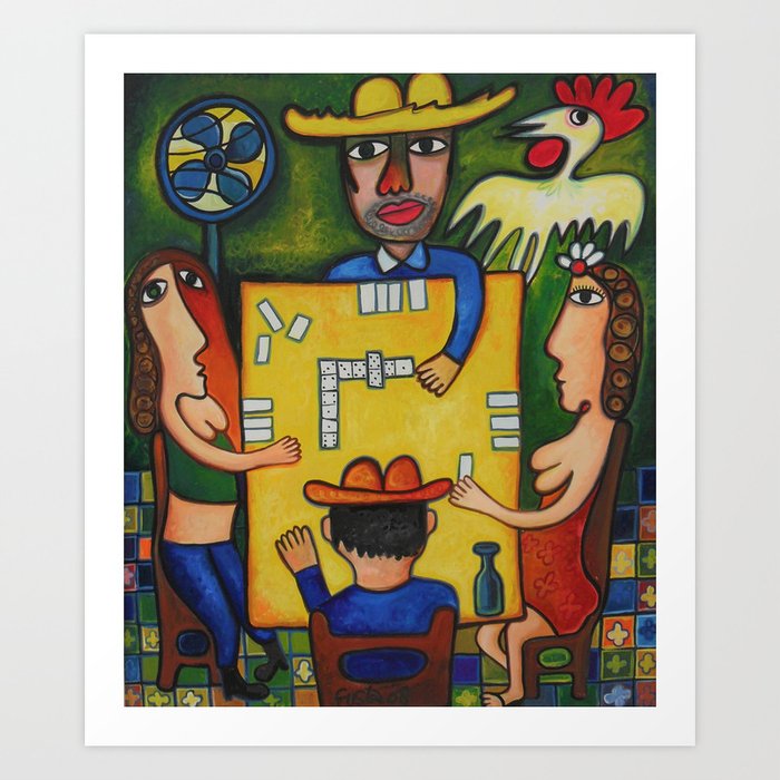 The Domino Players (Juego de Domino), Plaza Dolores, Santiago de Cuba, oil on canvas, by José Rodríguez Fuster Art Print