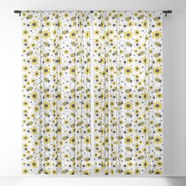 Honey Bumble Bee Yellow Floral Pattern Sheer Curtain