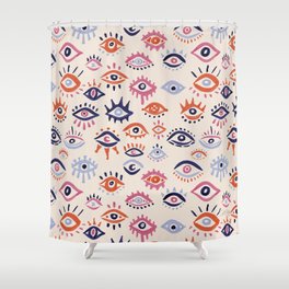Mystic Eyes – Coral & Navy Shower Curtain