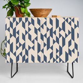 Abstract Geometric Pattern Ivory and Navy Credenza