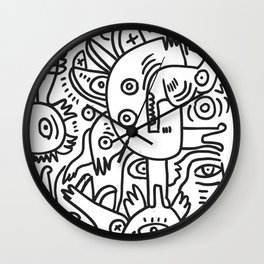 Black and White Graffiti Cool Funny Creatures Wall Clock