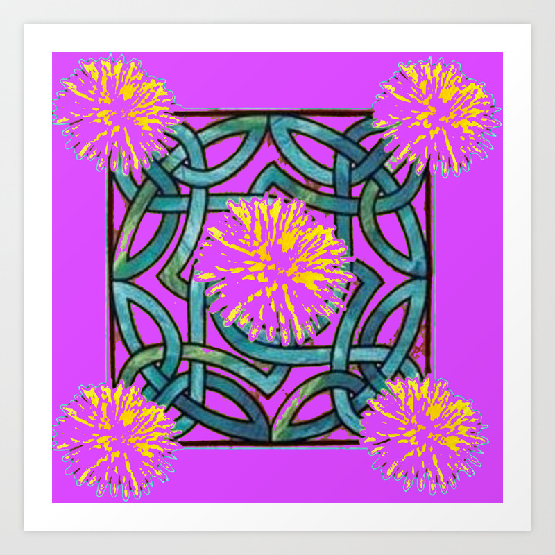 Purple Aqua Fuchsia Floral Abstract Art Nouveau Art Print By