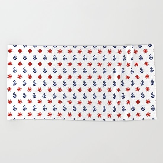 Maritime Seaside Beach Pattern - Anchors and Wheels - Mix & Match with Simplicity of life Beach Towel