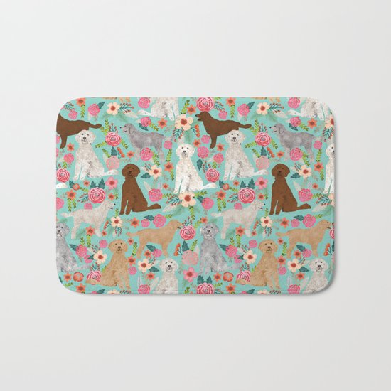 Golden Doodle golden retriever poodle mixed breed custom dog art pet portrait must have dog gifts Bath Mat