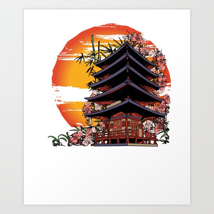 Traditional Japanese Art Abstract Building Cityscape Art Print By Mintedfresh