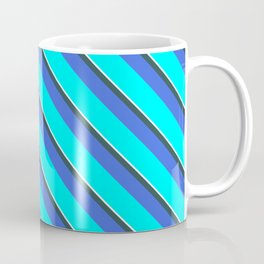 [ Thumbnail: Mint Cream, Dark Slate Gray, Royal Blue, and Aqua Colored Lines Pattern Coffee Mug ]