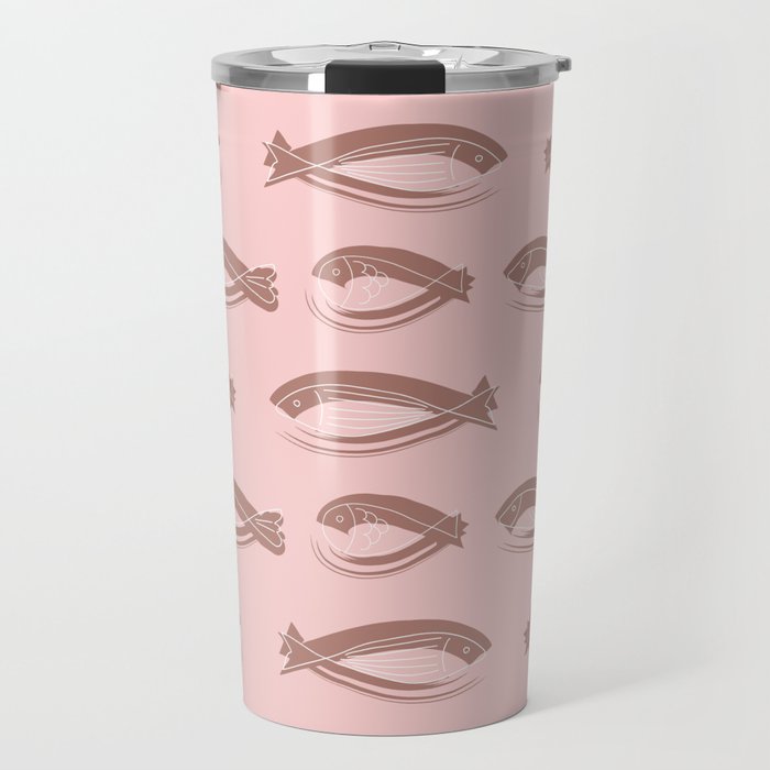 Swimming Fishes Pattern Pink Background Travel Mug