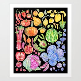 Rainbow of Fruits and Vegetables Dark Art Print